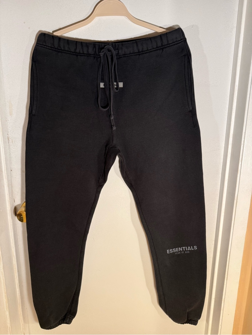 ESSENTIALS Men's Black Fleece Joggers with Drawstring